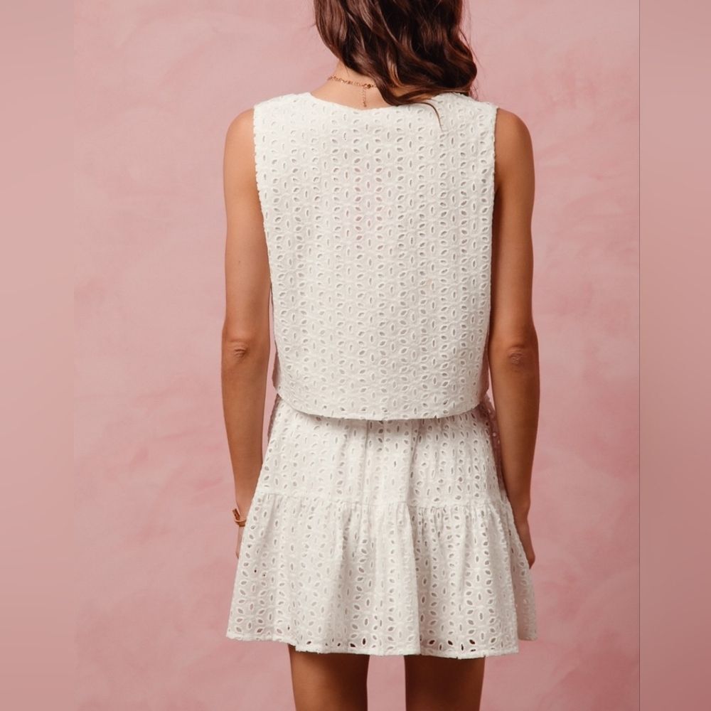 ***SO ME Floral Eyelet Lace Tie Front Vest Top & Two-Piece Dress Set White sz M - Picture 3 of 15